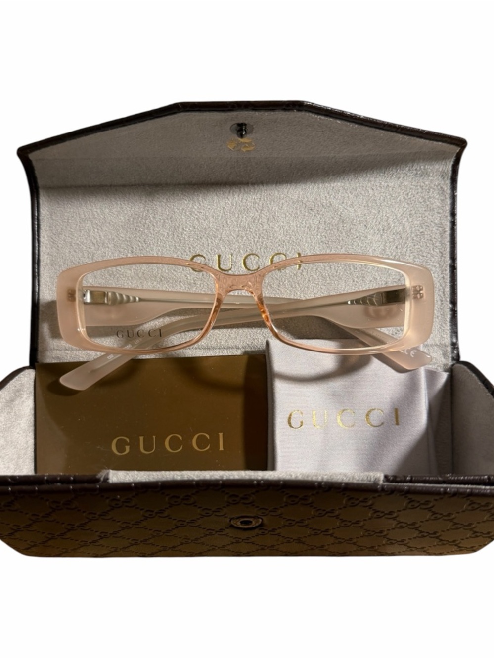 Gucci Rectangular Sheer Pink/Tan Women's Glasses